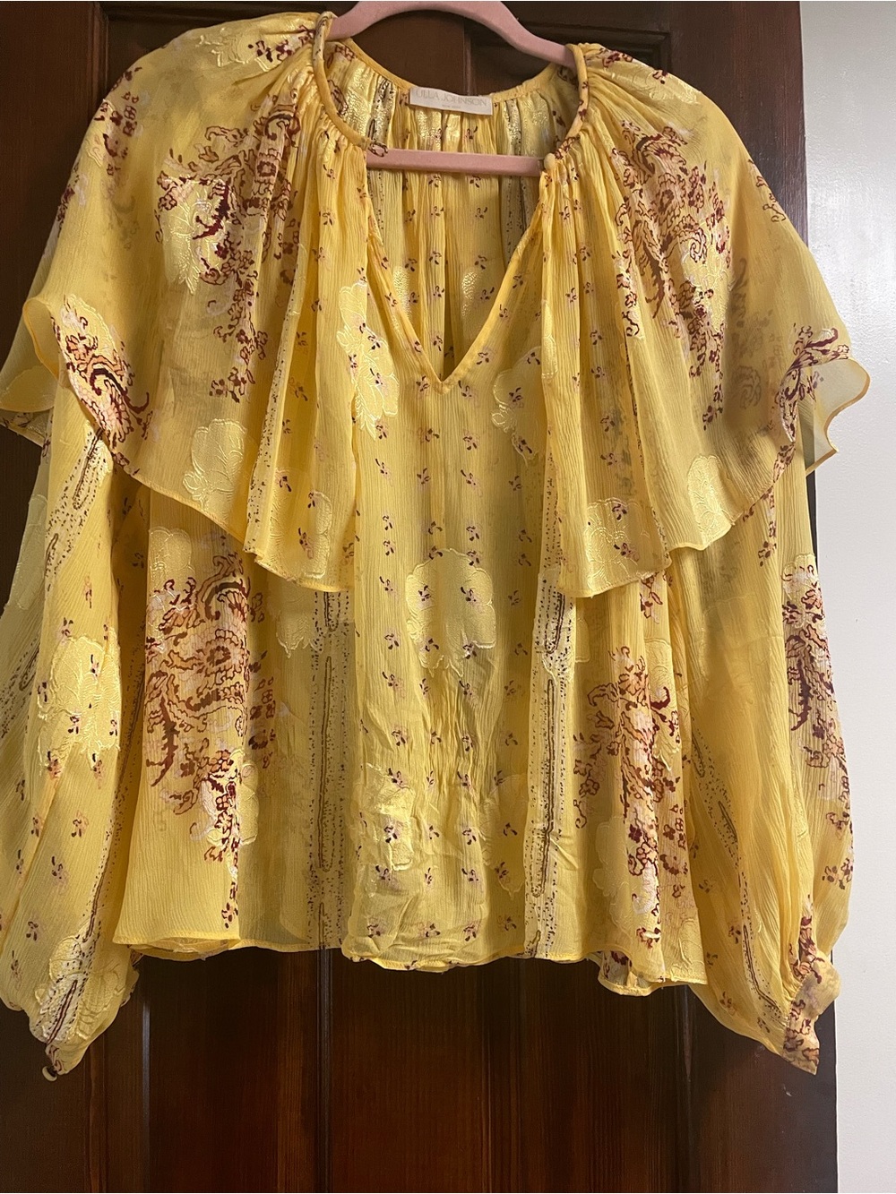 Ulla Johnson Yellow Floral Ruffle Peasant Blouse